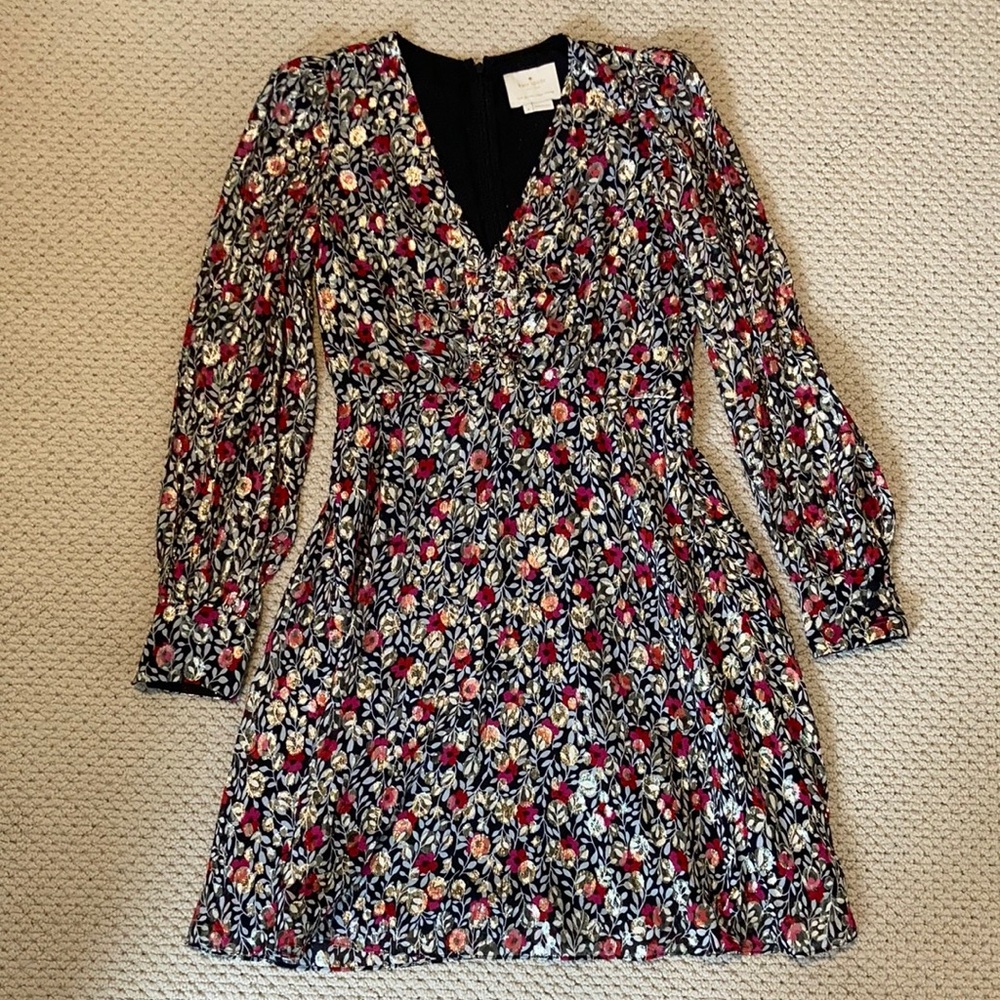 kate spade Black Floral Midi Dress with Red and Cream Flowers